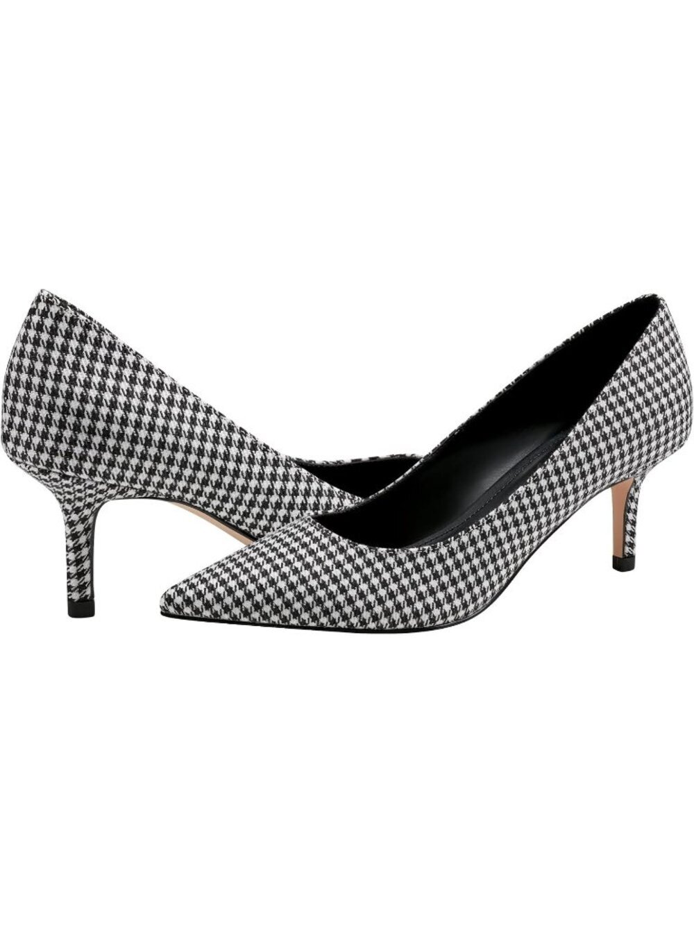 Womens Black White Houndstooth Pointed Toe Alola Casual Pumps Pull On Heel Shoes - Picture 6 of 6